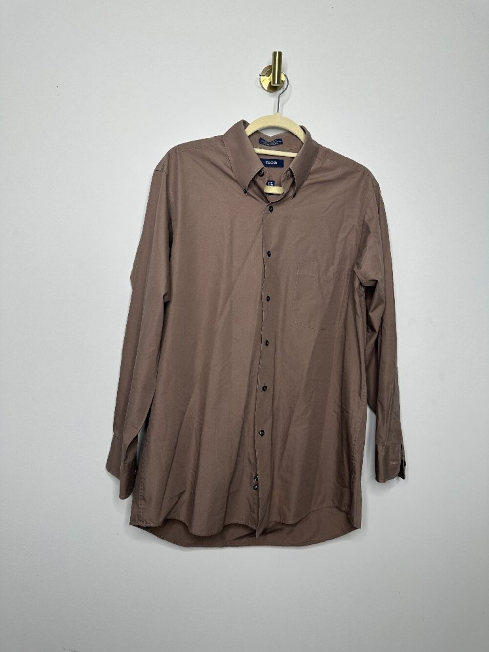 IZOD Brown Silky Poplin Button Down Shirt Men's 16 32/33